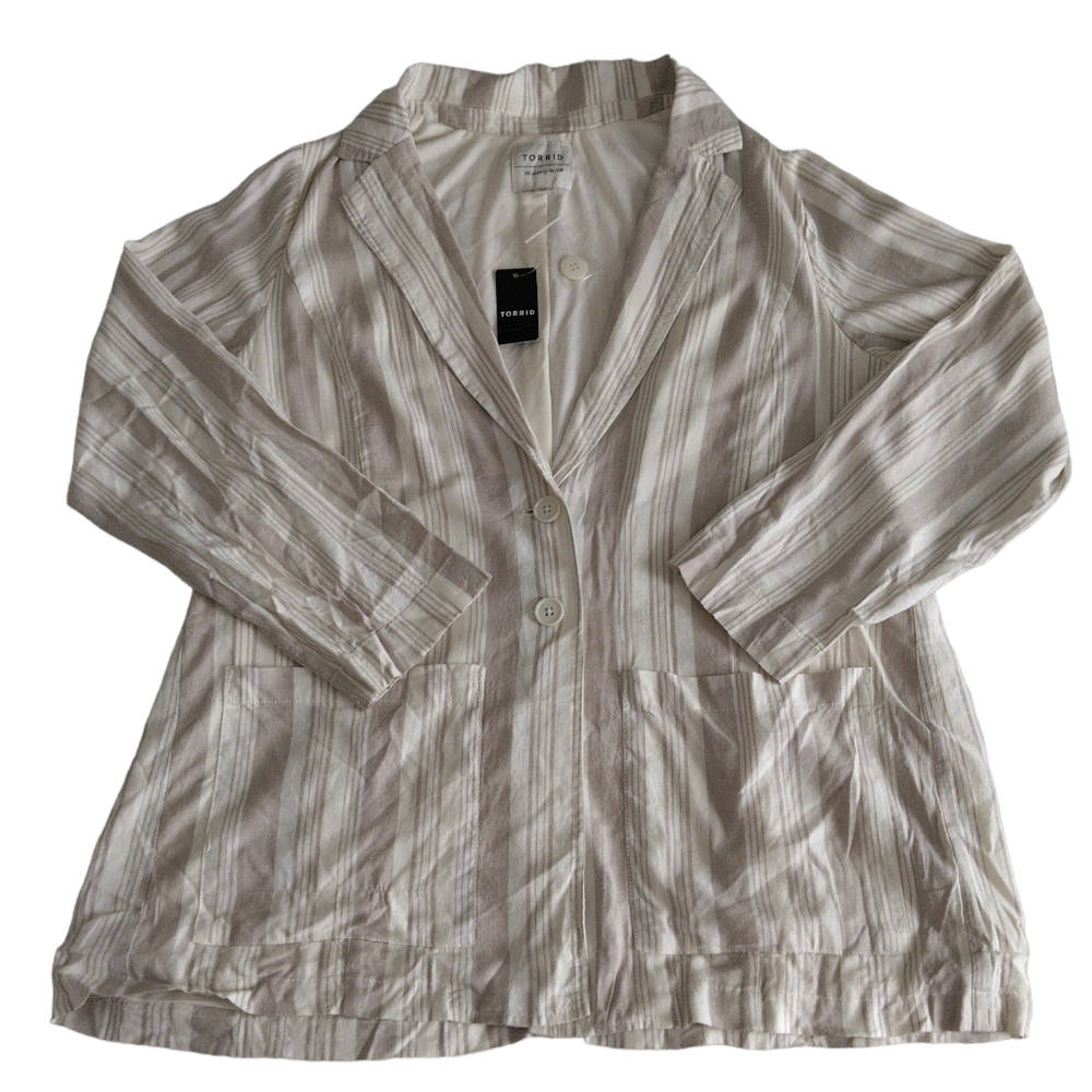 NWT Torrid 1X Linen Blend V-Neck Button Front Lightweight Jacket
